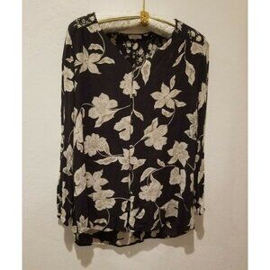 Fat Face Black and White Floral Button-Down Blouse
